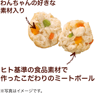 わんちゃんの好きな素材入り ヒト基準の食品素材で作ったこだわりのミートボール